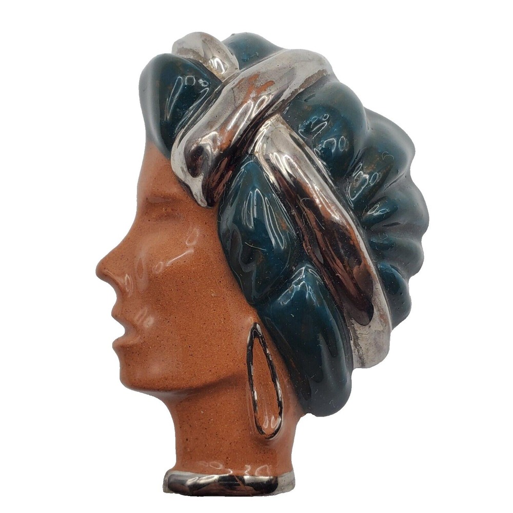 Figural Genie Turban Brooch Pin Deco Arabian‎ Sultan Head Face Man Pin Composite